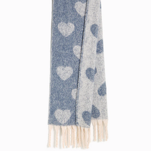 Denim Knitted Heart Tassel Scarf