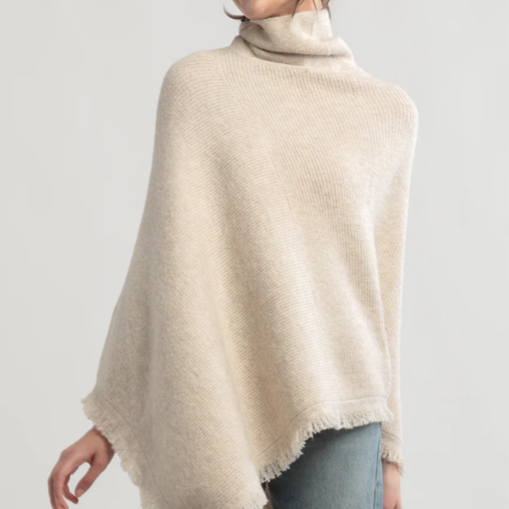 Tan Tassel Knit Cape Poncho