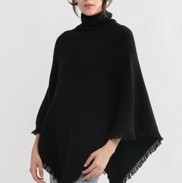 Black Tassel Knit Cape Poncho