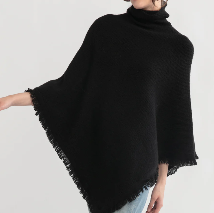 Black Tassel Knit Cape Poncho