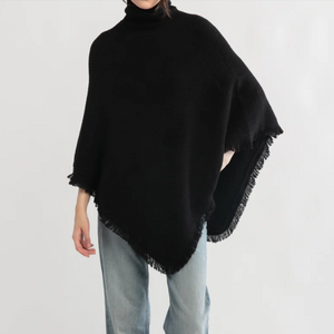 Black Tassel Knit Cape Poncho