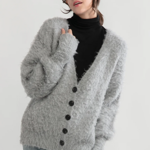 Grey Shaggy Fur Cardigan