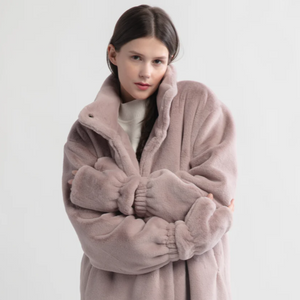 Lavender Shearling Stand Collar Coat