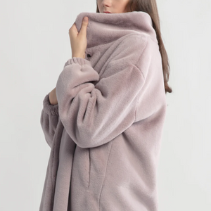 Lavender Shearling Stand Collar Coat