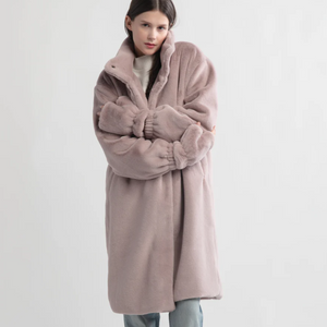 Lavender Shearling Stand Collar Coat