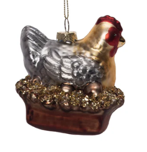 Blue Glass Rooster Ornament