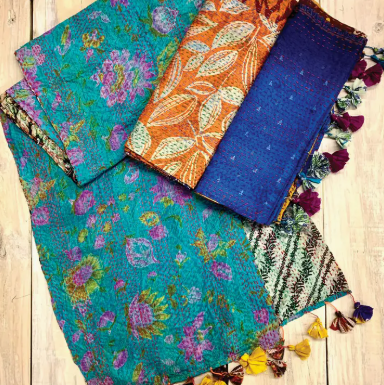 Kantha Silk Sari Scarves Assorted