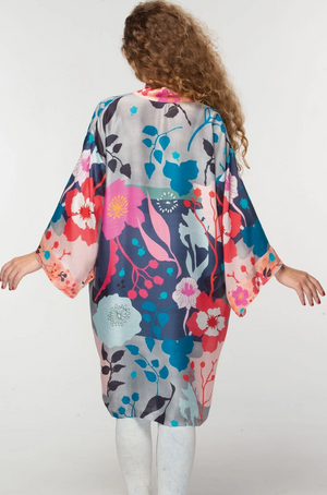 Malini Cupro Kimono Jacket Silver Multi Floral