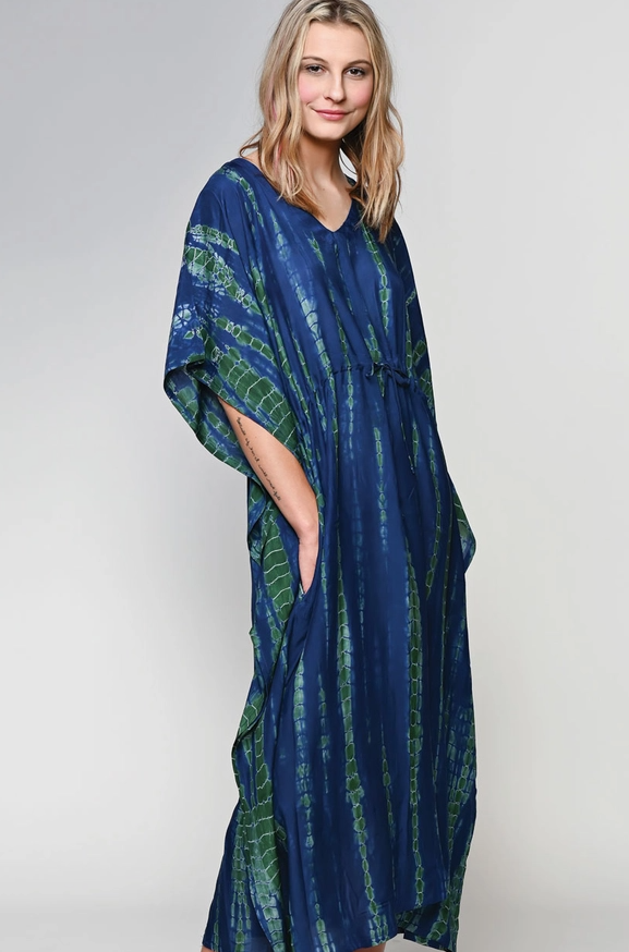 Shibori Caftan Navy & Green