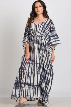 Shibori Caftan Charcoal & White