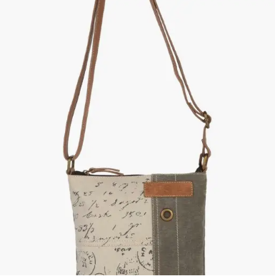 Vintage Script Up-Cycled Canvas  Crossbody