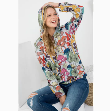 Whimsical Mushroom Print Hoodie