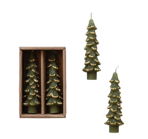 Green Tree Shaped Taper Candle Pair