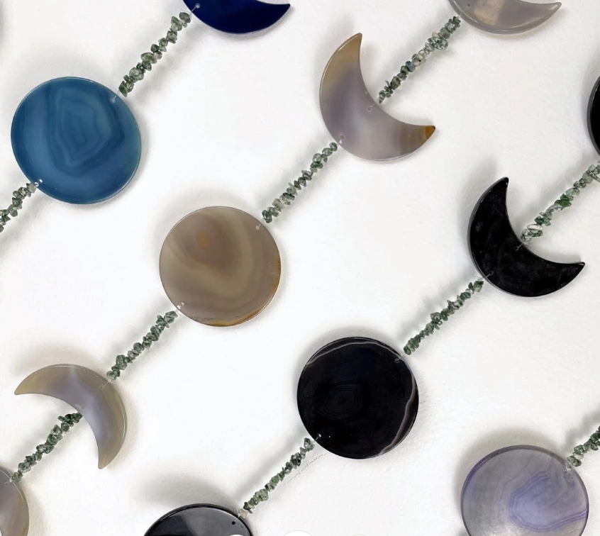 Moon Phase Black Agate Wall Hanging