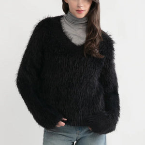 Black Fuzzy Eyelash Sweater