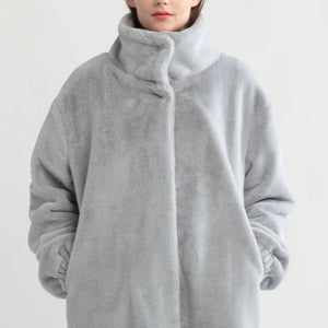 Stone Blue Shearling Stand Collar Coat