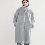 Stone Blue Shearling Stand Collar Coat