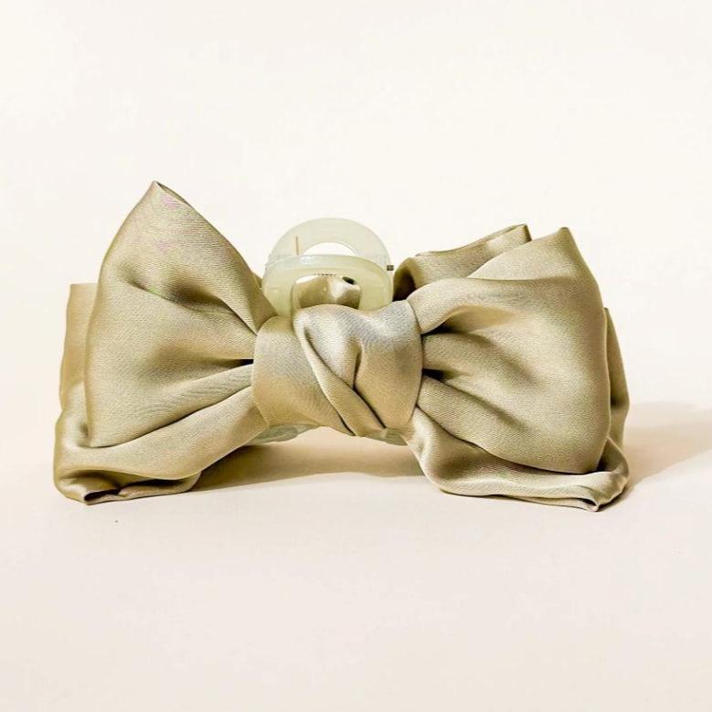 Green Satin Bow Claw Clip