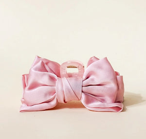 Blush Satin Bow Claw Clip