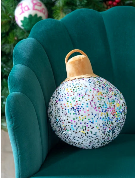 White Merry Bauble Sequin Medium Pillow