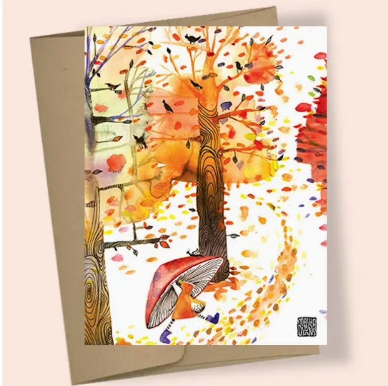 Umbrella Fall Trees Greeting Card