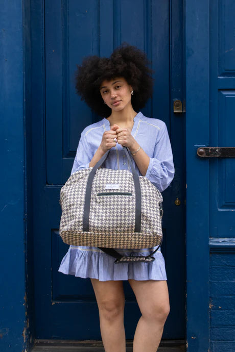 Cream and Grey Dogtooth Weekender Bag