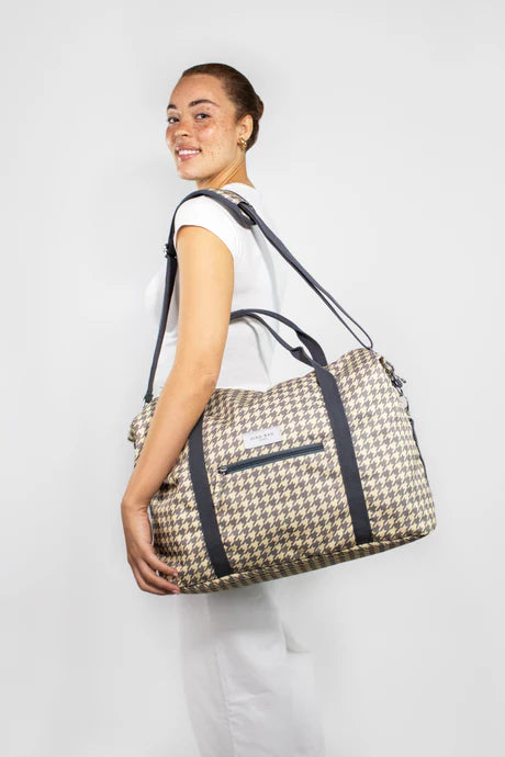 Cream and Grey Dogtooth Weekender Bag