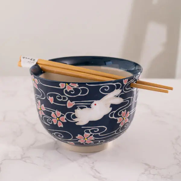 Cherry Blossom Donburi Bowl with Chopsticks