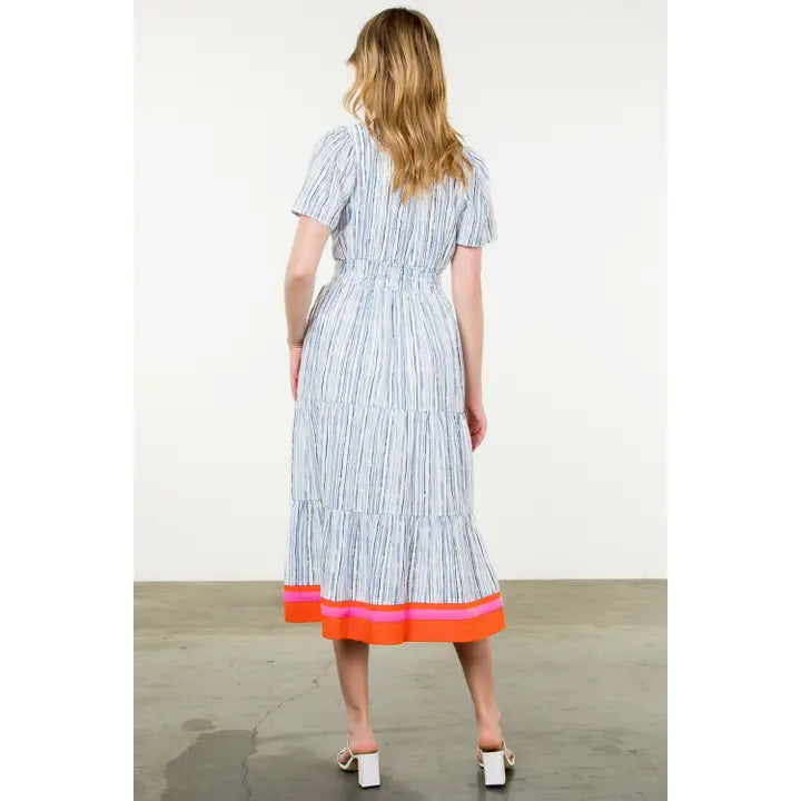 Blue Stripe Print Maxi Dress