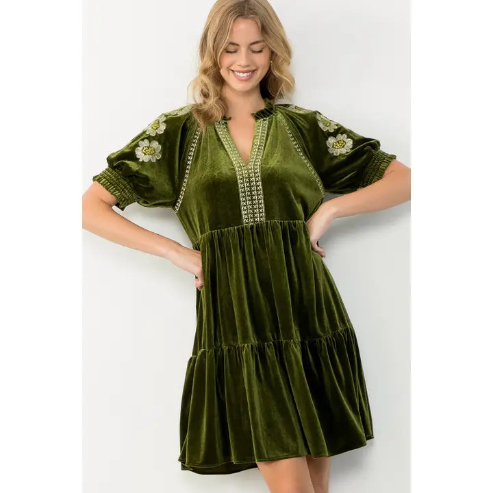 Olive Velvet Dress