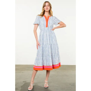 Blue Stripe Print Maxi Dress