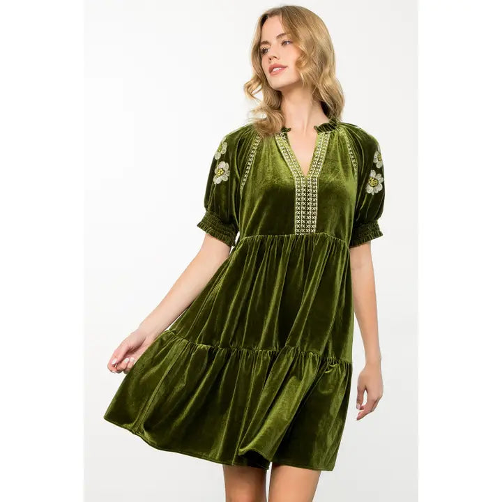 Olive Velvet Dress