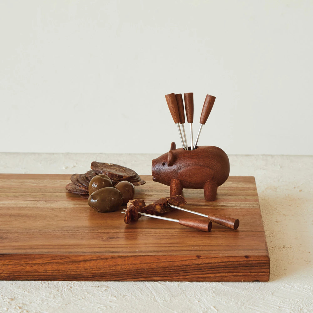 Appetizer Forks with Wooden Pig Holder