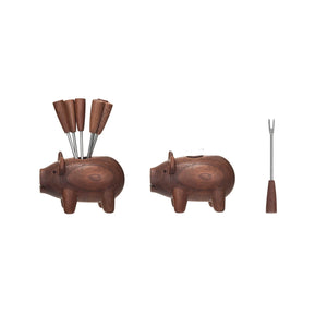 Appetizer Forks with Wooden Pig Holder