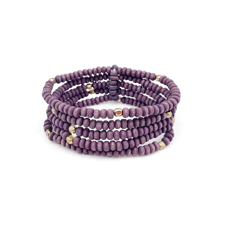 Purple Wood Bead Stretchy Bracelet