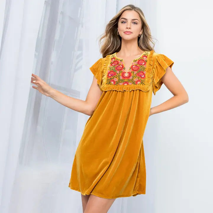 Mustard Velvet Dress