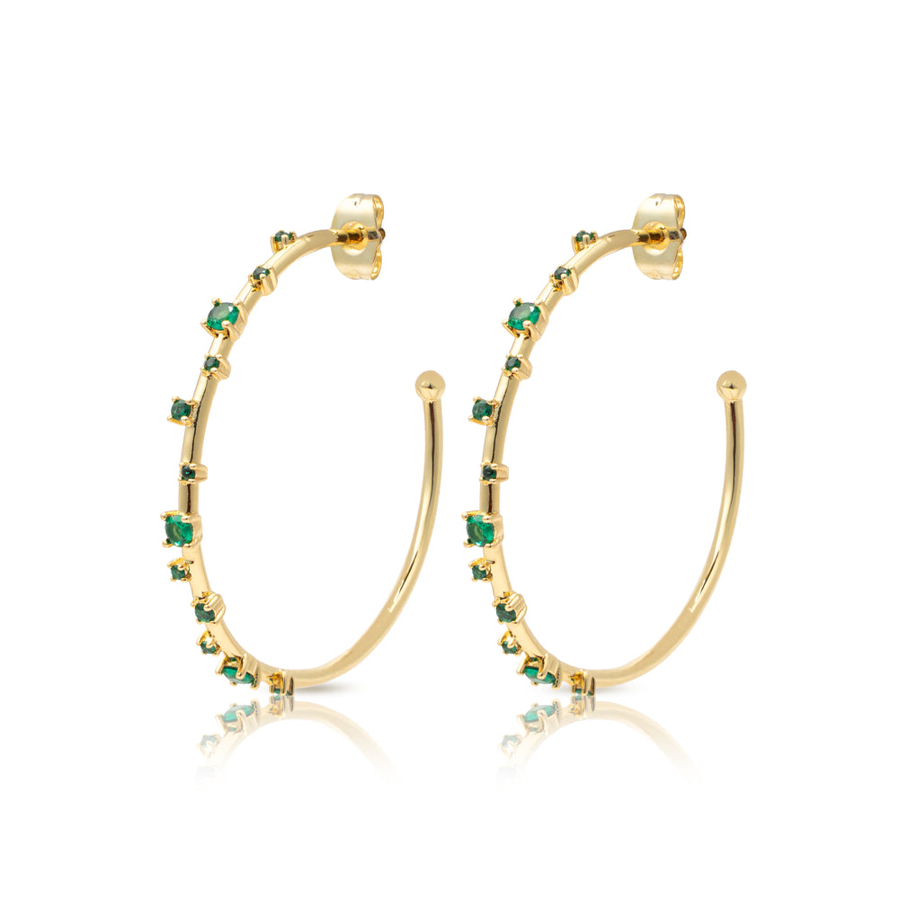 Gold Emerald Starry Hoops