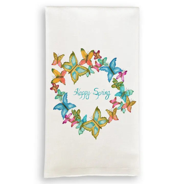 Happy Spring Butterfly Wreath Kitchen Towel