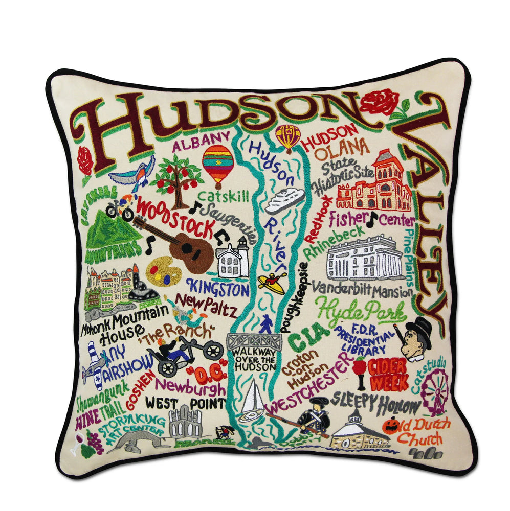 Whimsical Hand-Embroidered Geography Pillow