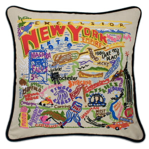 Whimsical Hand-Embroidered Geography Pillow