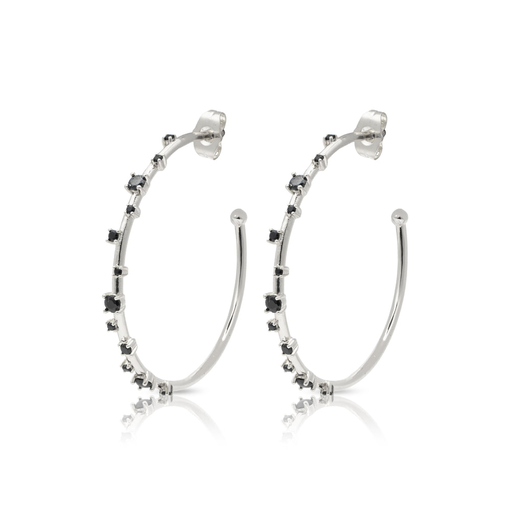 Silver Black Starry Hoops