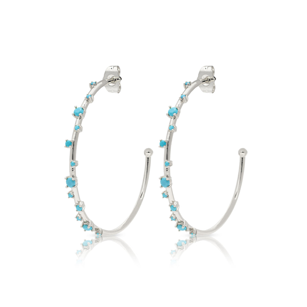 Silver Turquoise Starry Hoops