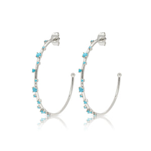 Silver Turquoise Starry Hoops