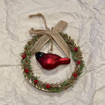 Glass Cardinal W/Wreath Ornament