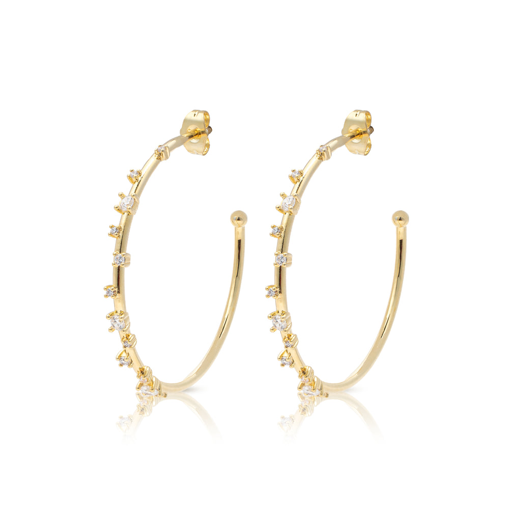 Gold White Starry Hoops