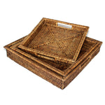 Square Set of 3 Trays w/ Cutout Handles - Antique Brown