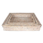 Square Set of 3 Trays w/ Cutout Handles - White Wash