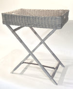 Rattan Butler Tray with Stand - Light Grey